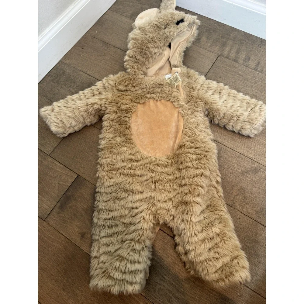 Pottery Barn Kids Puppy Costume Infant 0-6 Months‎ Beige Faux Fur Hooded Snaps - Picture 2 of 8